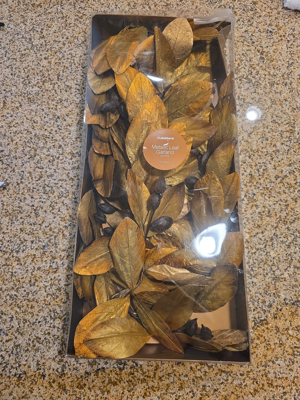 Crate&Barrel Metallic Gold Leaf Garland 6ft.